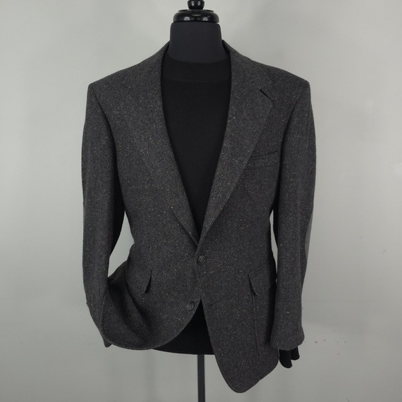 La Crosse Blazer Mens 42R Gray Flecked Tweed Sport Coat Elbow Patch USA Donegal